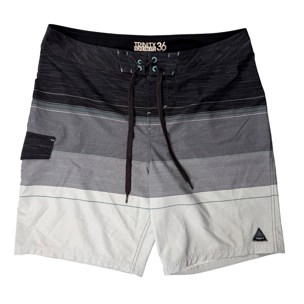 Trinity Boardshorts Mens Size 36 Black Grey Stripe Swim Trunks Trunk Shorts‎